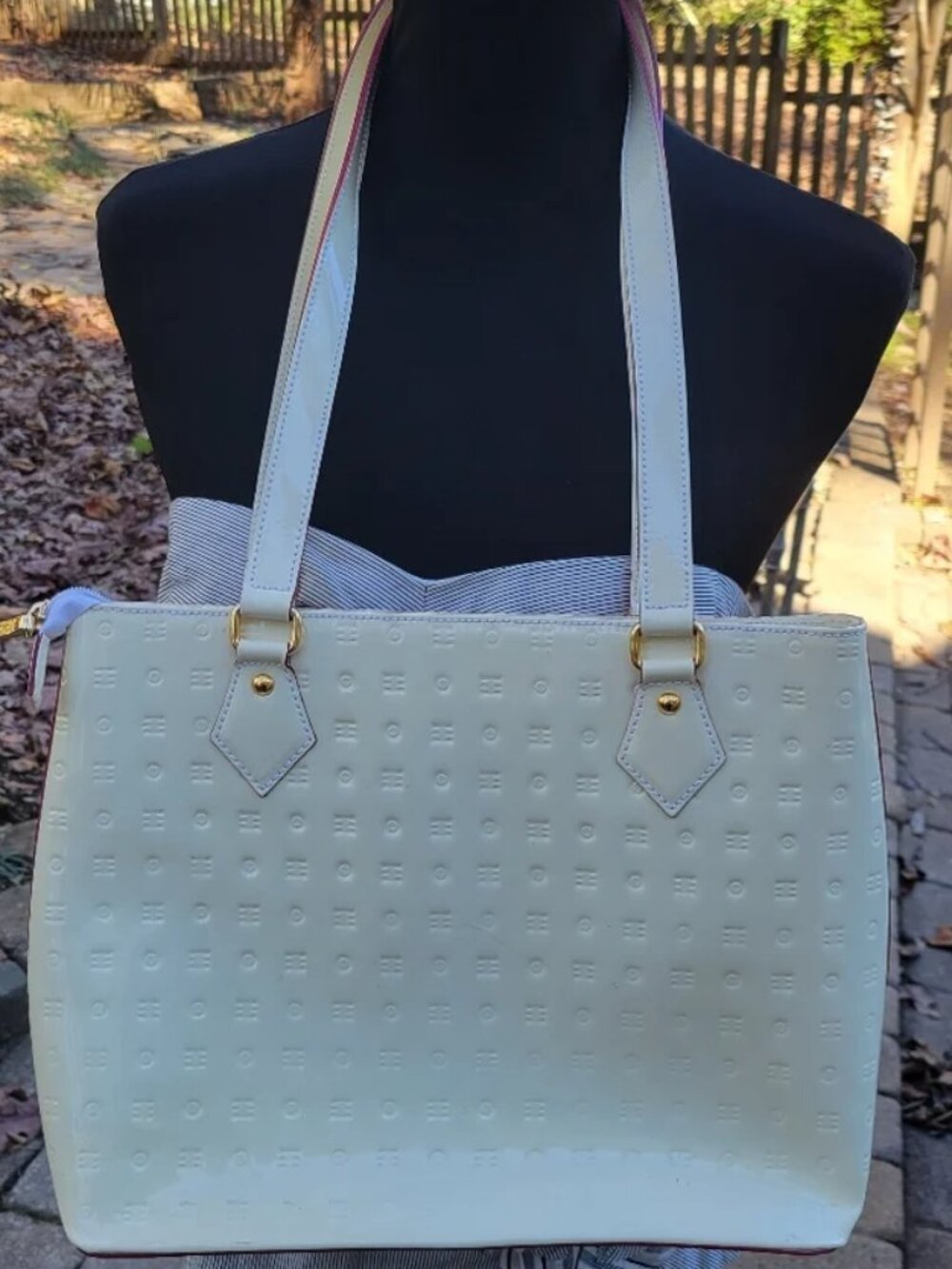 Arcadia Cream Off White Patent Leather Tote Bag